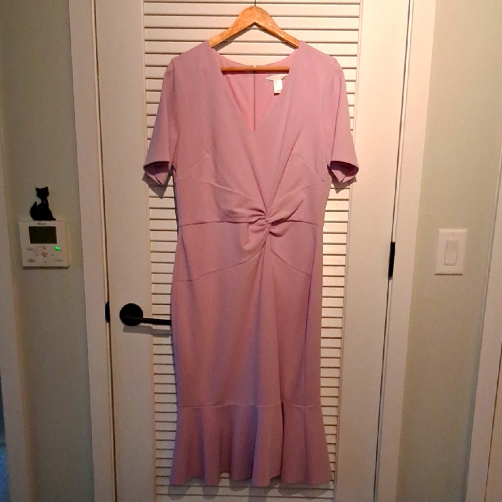 NWOT London Times Lavender Knot-Front Flounce Midi Dress 12 Purple